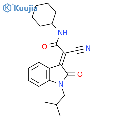 2-cyano-N-cyclohexyl-2-[1-(2-methylpropyl)-2-oxo-2,3-dihydro-1H-indol-3-ylidene]acetamide structure