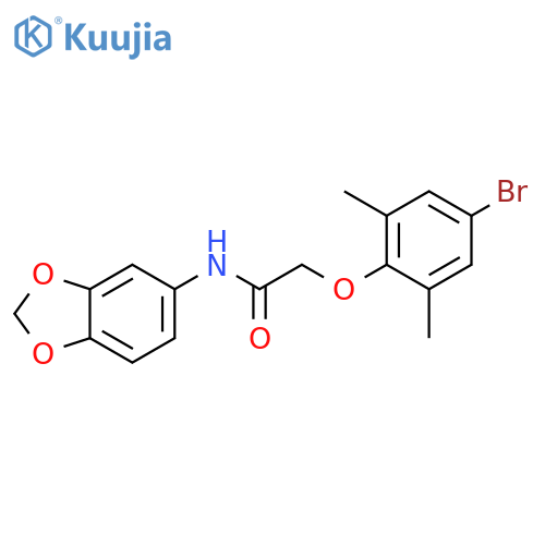 N-(2H-1,3-benzodioxol-5-yl)-2-(4-bromo-2,6-dimethylphenoxy)acetamide structure