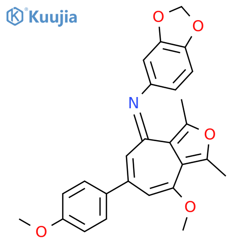 N-[(4E)-8-methoxy-6-(4-methoxyphenyl)-1,3-dimethyl-4H-cyclohepta[c]furan-4-ylidene]-1,3-benzodioxol-5-amine structure