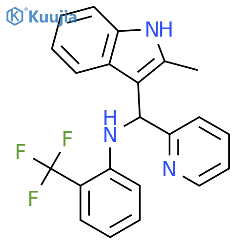 N-(2-methyl-1H-indol-3-yl)(pyridin-2-yl)methyl-2-(trifluoromethyl)aniline structure