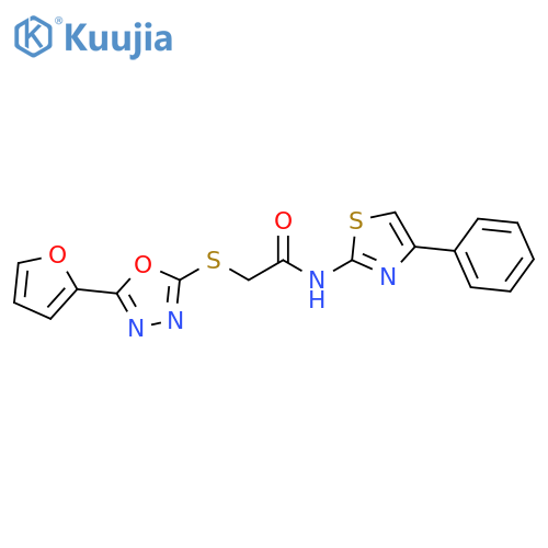 2-{5-(furan-2-yl)-1,3,4-oxadiazol-2-ylsulfanyl}-N-(4-phenyl-1,3-thiazol-2-yl)acetamide structure