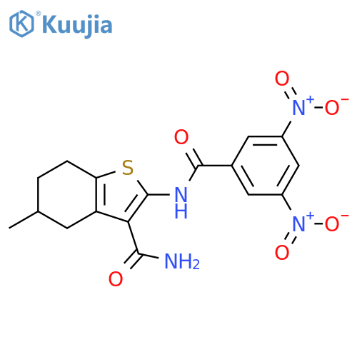 2-(3,5-dinitrobenzamido)-5-methyl-4,5,6,7-tetrahydro-1-benzothiophene-3-carboxamide structure