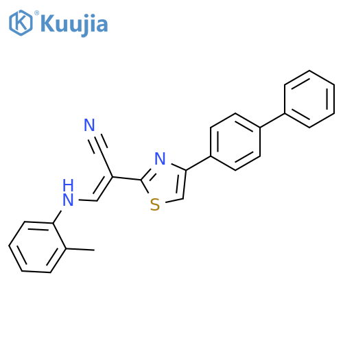 (2E)-2-(4-{1,1'-biphenyl-4-yl}-1,3-thiazol-2-yl)-3-(2-methylphenyl)aminoprop-2-enenitrile structure