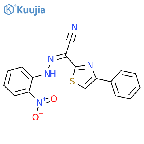 (Z)-N-(2-nitrophenyl)-4-phenyl-1,3-thiazole-2-carbohydrazonoyl cyanide structure