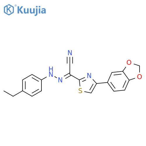 (E)-4-(2H-1,3-benzodioxol-5-yl)-N-(4-ethylphenyl)-1,3-thiazole-2-carbohydrazonoyl cyanide structure