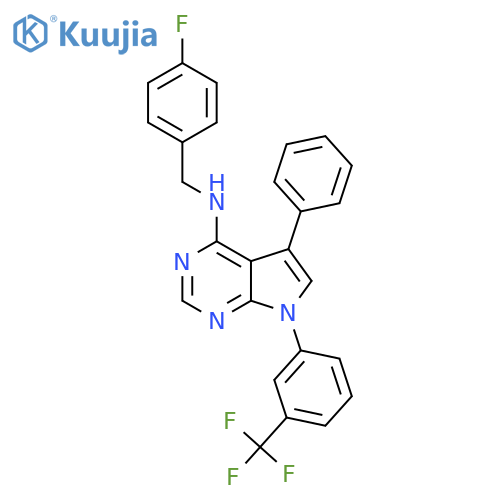 N-(4-fluorophenyl)methyl-5-phenyl-7-3-(trifluoromethyl)phenyl-7H-pyrrolo2,3-dpyrimidin-4-amine structure
