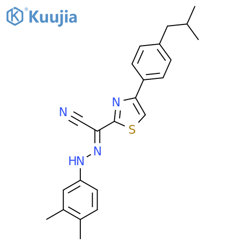 (E)-N-(3,4-dimethylphenyl)-4-4-(2-methylpropyl)phenyl-1,3-thiazole-2-carbohydrazonoyl cyanide structure