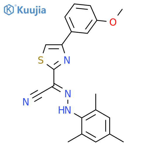 (E)-4-(3-methoxyphenyl)-N-(2,4,6-trimethylphenyl)-1,3-thiazole-2-carbohydrazonoyl cyanide structure