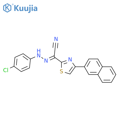 (E)-N-(4-chlorophenyl)-4-(naphthalen-2-yl)-1,3-thiazole-2-carbohydrazonoyl cyanide structure