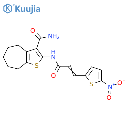 2-(2E)-3-(5-nitrothiophen-2-yl)prop-2-enamido-4H,5H,6H,7H,8H-cycloheptabthiophene-3-carboxamide structure