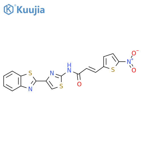 (2E)-N-4-(1,3-benzothiazol-2-yl)-1,3-thiazol-2-yl-3-(5-nitrothiophen-2-yl)prop-2-enamide structure