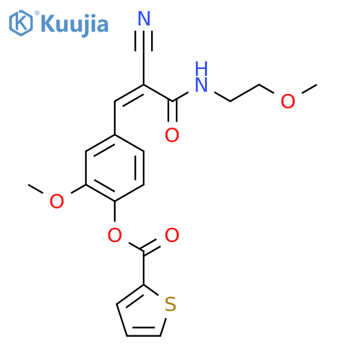 4-{2-Cyano-2-[(2-methoxyethyl)carbamoyl]eth-1-en-1-yl}-2-methoxyphenyl thiophene-2-carboxylate structure