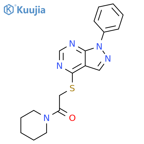 2-({1-phenyl-1H-pyrazolo3,4-dpyrimidin-4-yl}sulfanyl)-1-(piperidin-1-yl)ethan-1-one structure