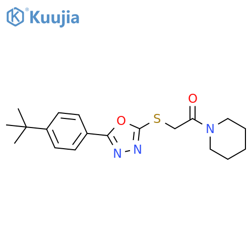2-{[5-(4-tert-butylphenyl)-1,3,4-oxadiazol-2-yl]sulfanyl}-1-(piperidin-1-yl)ethan-1-one structure