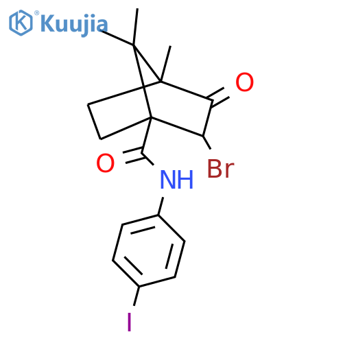 2-bromo-N-(4-iodophenyl)-4,7,7-trimethyl-3-oxobicyclo2.2.1heptane-1-carboxamide structure