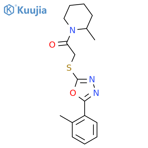 2-{5-(2-methylphenyl)-1,3,4-oxadiazol-2-ylsulfanyl}-1-(2-methylpiperidin-1-yl)ethan-1-one structure