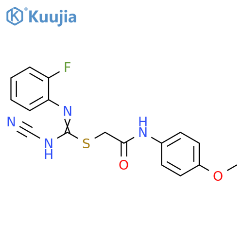 2-((4-methoxyphenyl)amino)-2-oxoethyl N'-cyano-N-(2-fluorophenyl)carbamimidothioate structure