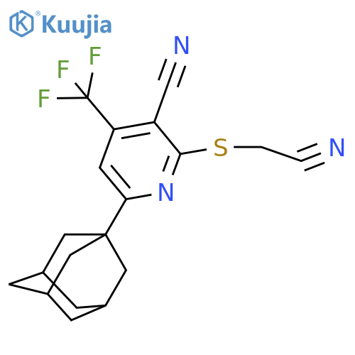 6-(Adamantan-1-yl)-2-[(cyanomethyl)sulfanyl]-4-(trifluoromethyl)pyridine-3-carbonitrile structure