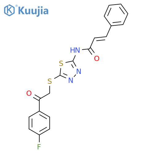 (2E)-N-(5-{2-(4-fluorophenyl)-2-oxoethylsulfanyl}-1,3,4-thiadiazol-2-yl)-3-phenylprop-2-enamide structure