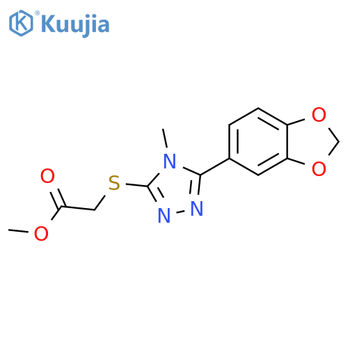 methyl 2-{5-(2H-1,3-benzodioxol-5-yl)-4-methyl-4H-1,2,4-triazol-3-ylsulfanyl}acetate structure