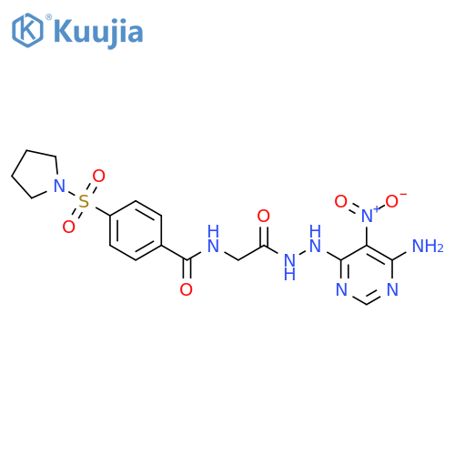 N-{[N'-(6-amino-5-nitropyrimidin-4-yl)hydrazinecarbonyl]methyl}-4-(pyrrolidine-1-sulfonyl)benzamide structure