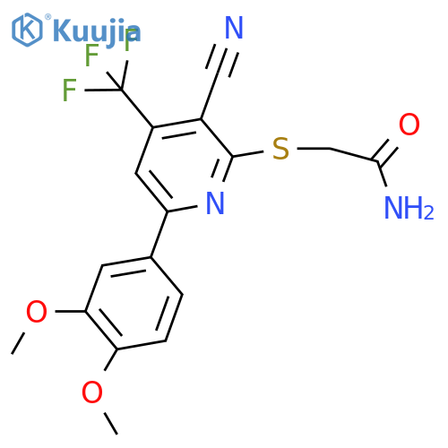 2-{[3-cyano-6-(3,4-dimethoxyphenyl)-4-(trifluoromethyl)pyridin-2-yl]sulfanyl}acetamide structure
