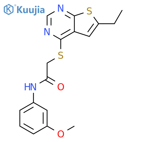 2-({6-ethylthieno2,3-dpyrimidin-4-yl}sulfanyl)-N-(3-methoxyphenyl)acetamide structure