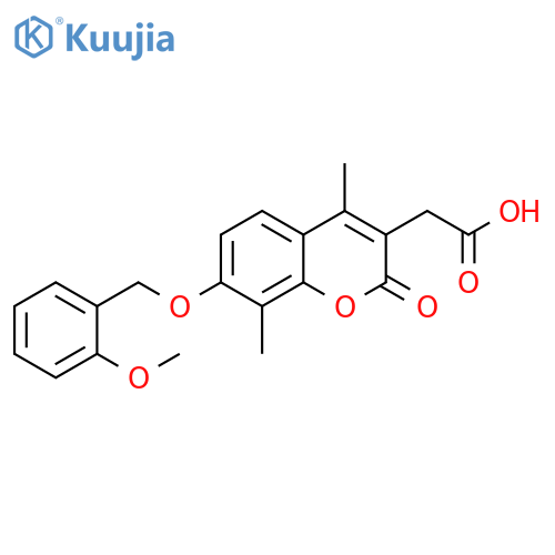 2-[7-[(2-methoxyphenyl)methoxy]-4,8-dimethyl-2-oxochromen-3-yl]acetic acid structure