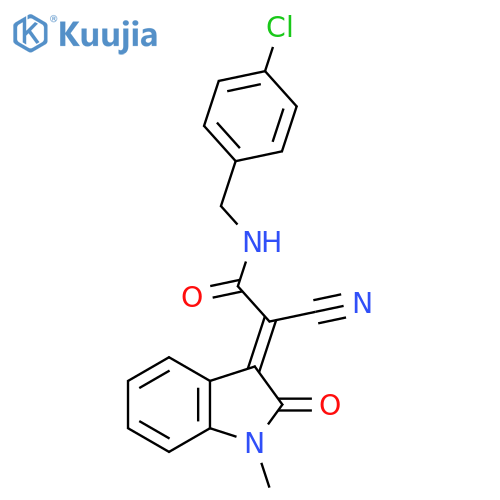 N-[(4-chlorophenyl)methyl]-2-cyano-2-(1-methyl-2-oxo-2,3-dihydro-1H-indol-3-ylidene)acetamide structure