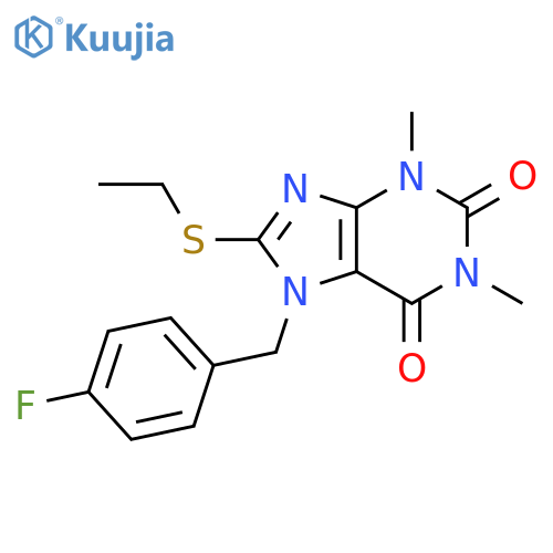 8-(ethylsulfanyl)-7-(4-fluorophenyl)methyl-1,3-dimethyl-2,3,6,7-tetrahydro-1H-purine-2,6-dione structure