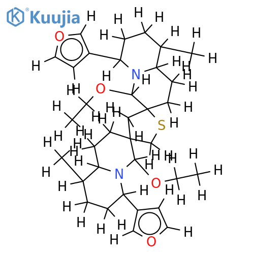 (3S)-4xi,4''xi-diethoxy-6t,6''c''-di-furan-3-yl-9c,9''t''-dimethyl-(3rS,9ac,2'r'C2,4't'C2'',3''r''C3',9''at'')-dodecahydro-dispiro[quinolizine-3,2'-thiophene-4',3''-quinolizine] structure