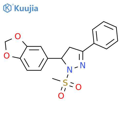5-(2H-1,3-benzodioxol-5-yl)-1-methanesulfonyl-3-phenyl-4,5-dihydro-1H-pyrazole structure