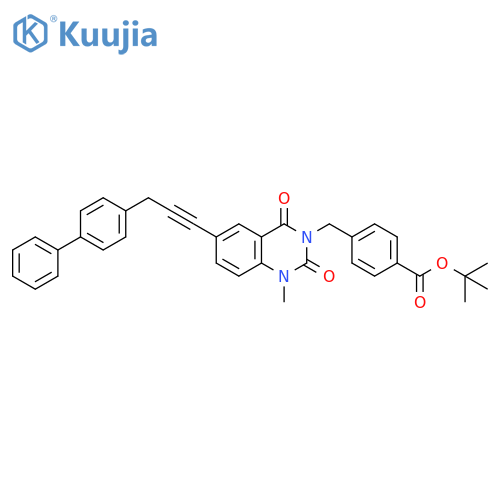 Benzoic acid,4-[[6-(3-[1,1'-biphenyl]-4-yl-1-propynyl)-1,4-dihydro-1-methyl-2,4-dioxo-3(2H)-quinazolinyl]methyl]-, 1,1-dimethylethyl ester structure