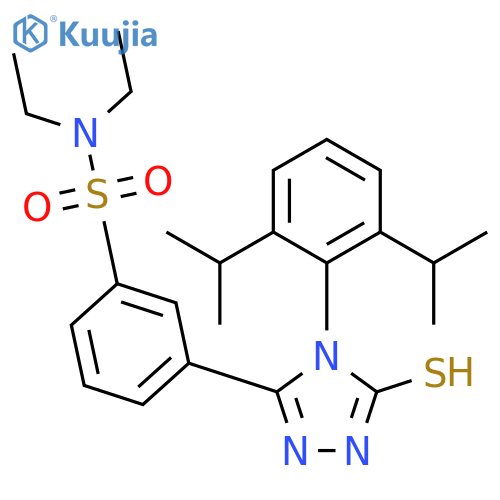3-{4-2,6-bis(propan-2-yl)phenyl-5-sulfanyl-4H-1,2,4-triazol-3-yl}-N,N-diethylbenzene-1-sulfonamide structure