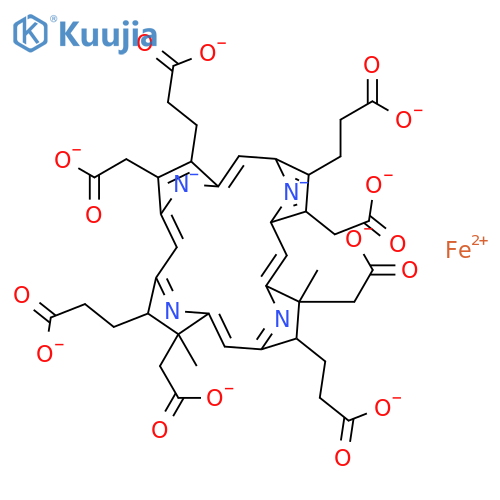Ferrate(8-),[(12S,13S,17S,18S)-2,8,13,18-tetrakis(carboxymethyl)-12,13,17,18-tetrahydro-13,18-dimethyl-21H,22H-porphine-3,7,12,17-tetrapropanoato(10-)-kN21,kN22,kN23,kN24]-, hydrogen (1:8), (SP-4-2)- structure