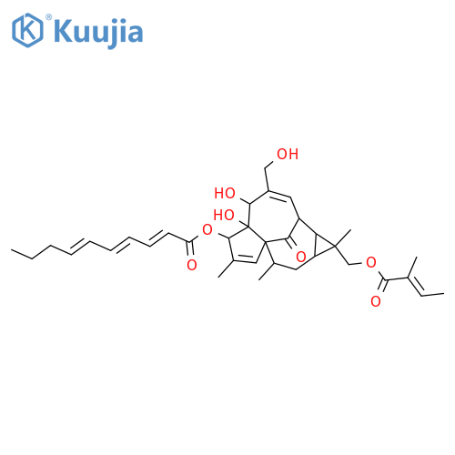 2,4,6-Decatrienoic acid, (1S,1aR,2S,5R,5aR,6S,8aS,9R,10aR)-1a,2,5,5a,6,9,10,10a-octahydro-5,5a-dihydroxy-4-(hydroxymethyl)-1,7,9-trimethyl-1-[[[(2Z)-2-methyl-1-oxo-2-butenyl]oxy]methyl]-11-oxo-1H-2,8a-methanocyclopenta[a]cyclopropa[e]cyclodecen-6-yl ester (9CI) structure