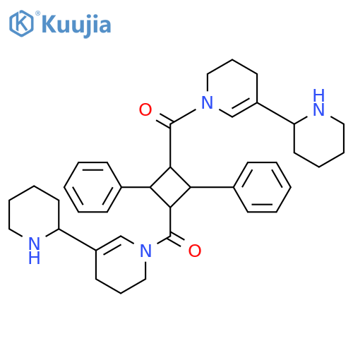 (2,4-diphenylcyclobutane-1,3-diyl)bis({5-[(2R)-piperidin-2-yl]-3,4-dihydropyridin-1(2H)-yl}methanone) structure
