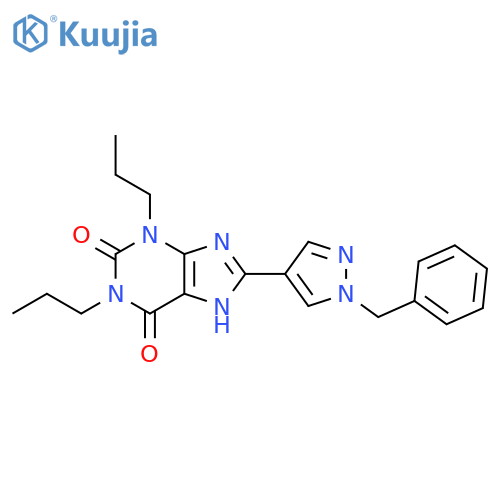 1H-Purine-2,6-dione, 3,9-dihydro-8-[1-(phenylmethyl)-1H-pyrazol-4-yl]-1,3-dipropyl- structure