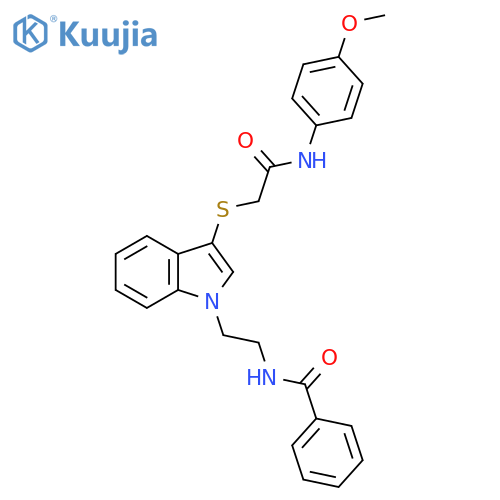 N-{2-3-({(4-methoxyphenyl)carbamoylmethyl}sulfanyl)-1H-indol-1-ylethyl}benzamide structure