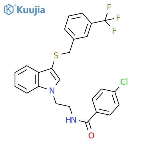 4-chloro-N-{2-3-({3-(trifluoromethyl)phenylmethyl}sulfanyl)-1H-indol-1-ylethyl}benzamide structure