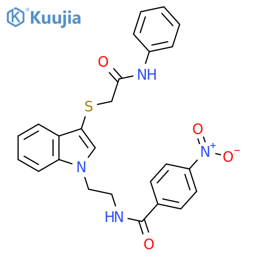 4-nitro-N-2-(3-{(phenylcarbamoyl)methylsulfanyl}-1H-indol-1-yl)ethylbenzamide structure