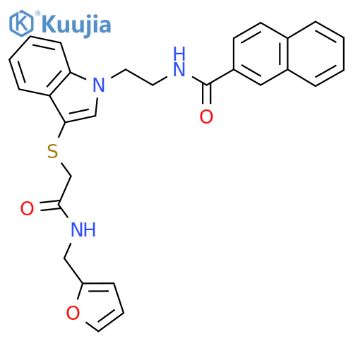 N-(2-{3-({(furan-2-yl)methylcarbamoyl}methyl)sulfanyl-1H-indol-1-yl}ethyl)naphthalene-2-carboxamide structure