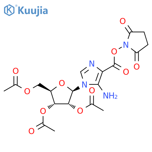 N-Succinimidyl-5-amino-1-(2,3,5-tri-O-acetyl-β-D-ribofuranosyl)imidazole-4-carboxylate structure