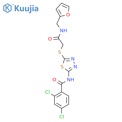 2,4-dichloro-N-{5-({(furan-2-yl)methylcarbamoyl}methyl)sulfanyl-1,3,4-thiadiazol-2-yl}benzamide structure