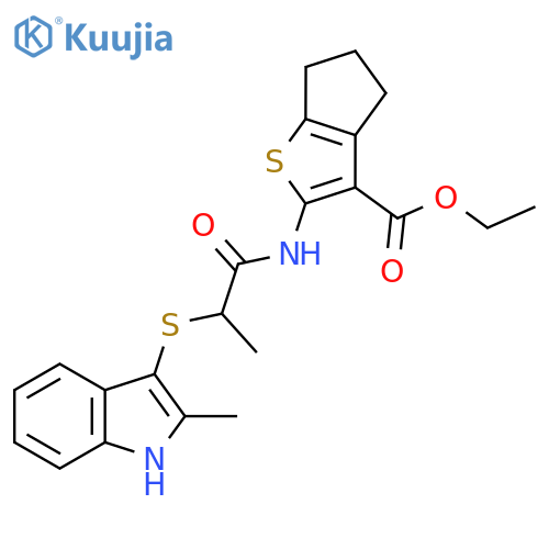 ethyl 2-{2-(2-methyl-1H-indol-3-yl)sulfanylpropanamido}-4H,5H,6H-cyclopentabthiophene-3-carboxylate structure