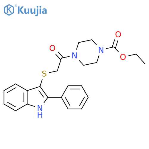 ethyl 4-{2-(2-phenyl-1H-indol-3-yl)sulfanylacetyl}piperazine-1-carboxylate structure