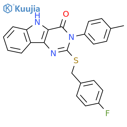 2-{(4-fluorophenyl)methylsulfanyl}-3-(4-methylphenyl)-3H,4H,5H-pyrimido5,4-bindol-4-one structure