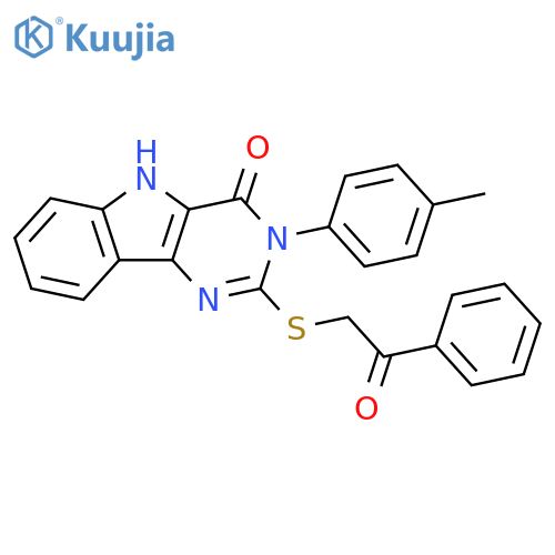 3-(4-methylphenyl)-2-(2-oxo-2-phenylethyl)sulfanyl-3H,4H,5H-pyrimido5,4-bindol-4-one structure