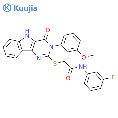 N-(3-fluorophenyl)-2-{3-(3-methoxyphenyl)-4-oxo-3H,4H,5H-pyrimido5,4-bindol-2-ylsulfanyl}acetamide structure