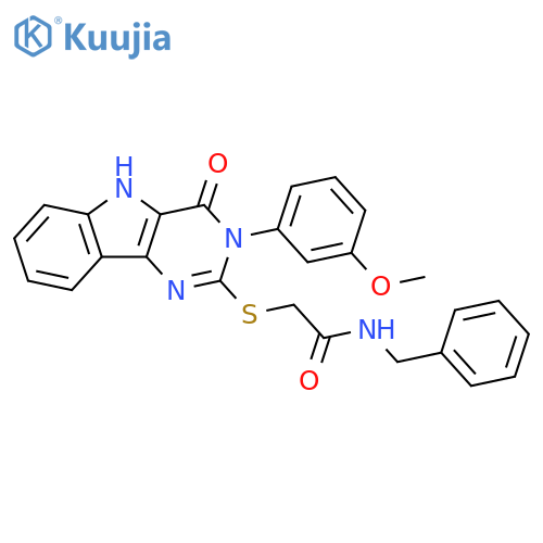 N-benzyl-2-{3-(3-methoxyphenyl)-4-oxo-3H,4H,5H-pyrimido5,4-bindol-2-ylsulfanyl}acetamide structure